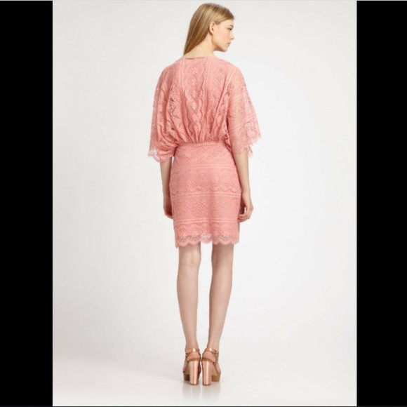 Beyond Vintage Pink Lace Draped V Neck Mini Dress - Picture 12 of 12